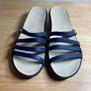 Crocs Rhonda Wedge Sandals Size 9 in Navy Blue. Pre-Owned